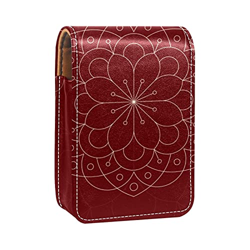 Lippenstift-Etui, tragbar, mit Spiegel, Mini-Lippenstift-Aufbewahrungsbox für Damen, geometrisches Blumenmuster, Rot, Mehrfarbig, 9.5x2x7 cm/3.7x0.8x2.7 in von GORDESC