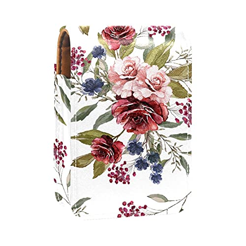 Lippenstift-Etui, tragbare Make-up-Tasche, Reise-Lippenstift-Organizer, mit Spiegel, Mini-Lippenstift-Aufbewahrungsbox für Damen, Burgunderrote Rosen, Mehrfarbig, 9.5x2x7 cm/3.7x0.8x2.7 in von GORDESC