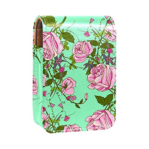 Lippenstift-Etui im Vintage-Stil, schöne Rosen, tragbare Make-up-Tasche, Reise-Lippenstift-Organizer, Etui mit Spiegel, Mini-Lippenstift-Aufbewahrungsbox für Damen, Mehrfarbig, 9.5x2x7 cm/3.7x0.8x2.7 von GORDESC