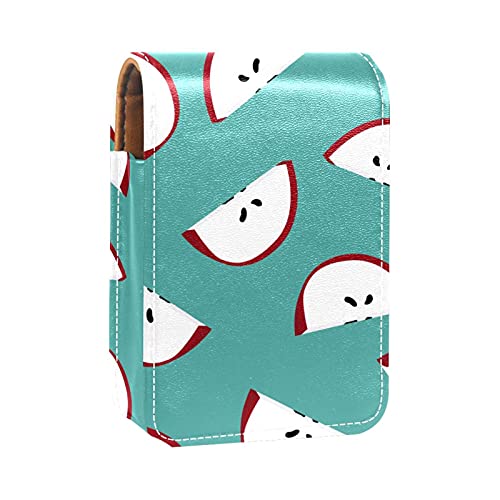 Lippenstift-Etui mit Apfelscheiben-Muster, tragbare Make-up-Tasche, Reise-Lippenstift-Organizer, Etui mit Spiegel, Mini-Lippenstift-Aufbewahrungsbox für Damen, Mehrfarbig, 9.5x2x7 cm/3.7x0.8x2.7 in von GORDESC