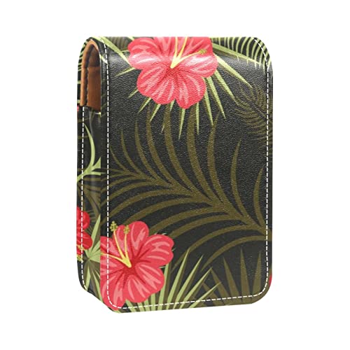 Lippenstift-Etui mit Blumenmuster, Sommer, tropisch, grün, Lippenstift-Etui, tragbare Make-up-Tasche, Reise-Lippenstift-Organizer, Etui mit Spiegel, Mini-Lippenstift-Aufbewahrungsbox für Damen, von GORDESC