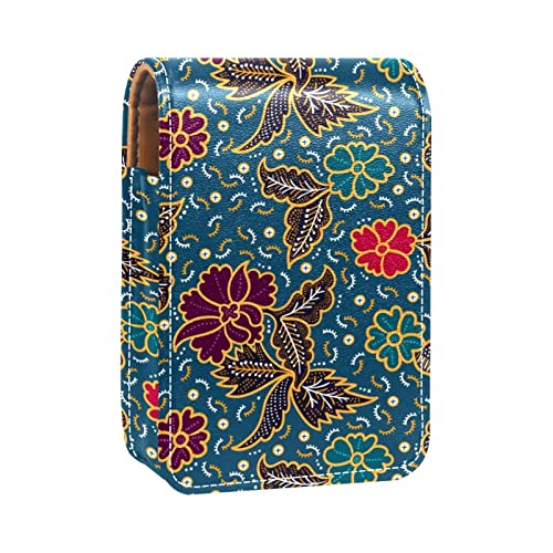 Lippenstift-Etui mit Blumenmuster, Vintage-Stil, blau, Lippenstift-Etui, tragbare Make-up-Tasche, Reise-Lippenstift-Organizer, Etui mit Spiegel, Mini-Lippenstift-Aufbewahrungsbox für Damen, von GORDESC