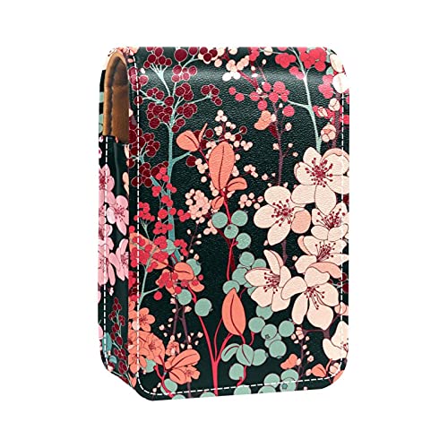 Lippenstift-Etui mit Blumenmuster, tragbare Make-up-Tasche, Reise-Lippenstift-Organizer, Etui mit Spiegel, Mini-Lippenstift-Aufbewahrungsbox für Damen, Mehrfarbig, 9.5x2x7 cm/3.7x0.8x2.7 in von GORDESC