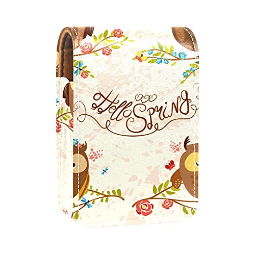 Lippenstift-Etui mit Cartoon-Eulen-Motiv, tragbare Make-up-Tasche, Reise-Lippenstift-Organizer, Etui mit Spiegel, Mini-Lippenstift-Aufbewahrungsbox für Damen, Mehrfarbig, 9.5x2x7 cm/3.7x0.8x2.7 in von GORDESC