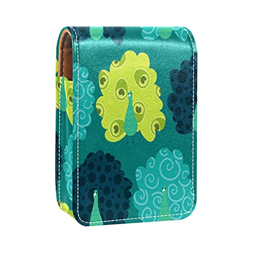 Lippenstift-Etui mit Pfauenmuster, Grün / Blau, Lippenstift-Etui, tragbare Make-up-Tasche, Reise-Lippenstift-Organizer, Etui mit Spiegel, Mini-Lippenstift-Aufbewahrungsbox für Damen, Mehrfarbig, von GORDESC