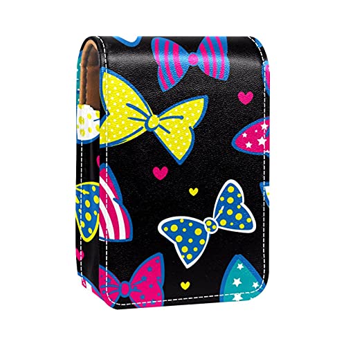 Lippenstift-Etui mit Schleife, Herz, schwarz, Lippenstift-Halter, tragbare Make-up-Tasche, Reise-Lippenstift-Organizer, Etui mit Spiegel, Mini-Lippenstift-Aufbewahrungsbox für Damen, Mehrfarbig, von GORDESC