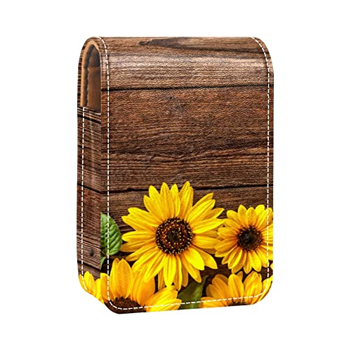 Lippenstift-Etui mit Sonnenblume auf Holzbock, Lippenstift-Halter, tragbare Make-up-Tasche, Reise-Lippenstift-Organizer, Etui mit Spiegel, Mini-Lippenstift-Aufbewahrungsbox für Damen, Mehrfarbig, von GORDESC