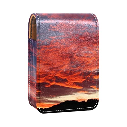 Lippenstift-Etui mit Sonnenuntergangsmuster, tragbare Make-up-Tasche, Reise-Lippenstift-Organizer, Etui mit Spiegel, Mini-Lippenstift-Aufbewahrungsbox für Damen, Mehrfarbig, 9.5x2x7 cm/3.7x0.8x2.7 in von GORDESC