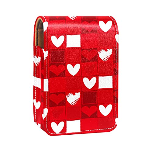 Lippenstift-Etui mit Spiegel, quadratisch, weiß-rot, Lippenstift-Etui, tragbare Make-up-Tasche, Reise-Lippenstift-Organizer, Etui mit Spiegel, Mini-Lippenstift-Aufbewahrungsbox für Damen, Mehrfarbig, von GORDESC