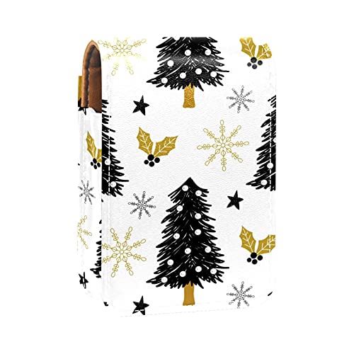 Lippenstift-Etui mit Weihnachtsbaum-Schneeflocken-Muster, tragbar, Make-up-Tasche, Reise-Lippenstift-Organizer, Etui mit Spiegel, Mini-Lippenstift-Aufbewahrungsbox für Damen, Mehrfarbig, 9.5x2x7 von GORDESC