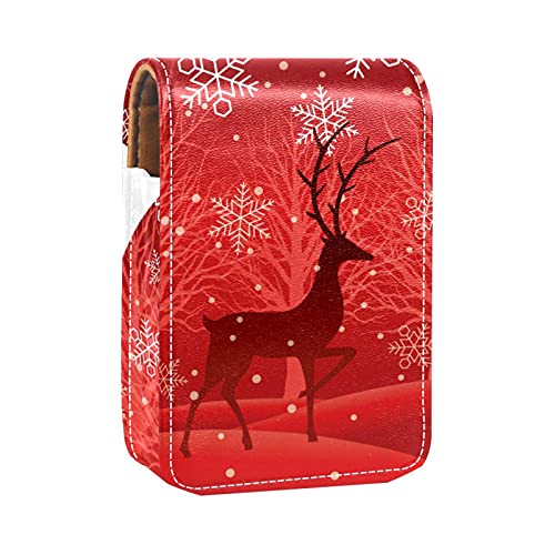 Lippenstift-Etui mit Weihnachtsschneeflocke, Rentier, Lippenstift-Halter, tragbare Make-up-Tasche, Reise-Lippenstift-Organizer, Etui mit Spiegel, Mini-Lippenstift-Aufbewahrungsbox für Damen, von GORDESC