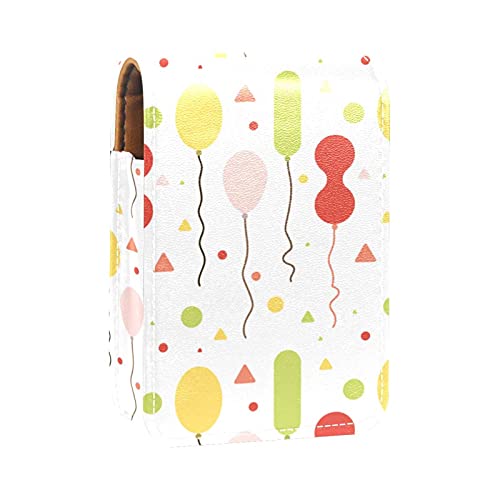 Lippenstift-Etui mit buntem Ballon-Muster, tragbar, Make-up-Tasche, Reise-Lippenstift-Organizer, Etui mit Spiegel, Mini-Lippenstift-Aufbewahrungsbox für Damen, Mehrfarbig, 9.5x2x7 cm/3.7x0.8x2.7 in von GORDESC