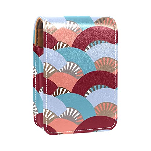 Lippenstift-Etui mit buntem spanischem Fächermuster, tragbar, Make-up-Tasche, Reise-Lippenstift-Organizer, Etui mit Spiegel, Mini-Lippenstift-Aufbewahrungsbox für Damen, Mehrfarbig, 9.5x2x7 von GORDESC