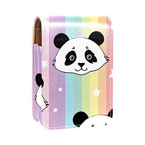 Lippenstift-Etui mit bunten Streifen, Panda, Sternenmuster, Lippenstift-Halter, tragbare Make-up-Tasche, Reise-Lippenstift-Organizer, Etui mit Spiegel, Mini-Lippenstift-Aufbewahrungsbox für Damen, von GORDESC