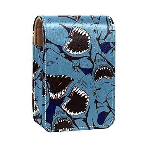 Lippenstift-Etui mit großem Mund und Haifisch-Design, tragbare Make-up-Tasche, Reise-Lippenstift-Organizer, Etui mit Spiegel, Mini-Lippenstift-Aufbewahrungsbox für Damen, Mehrfarbig, 9.5x2x7 von GORDESC