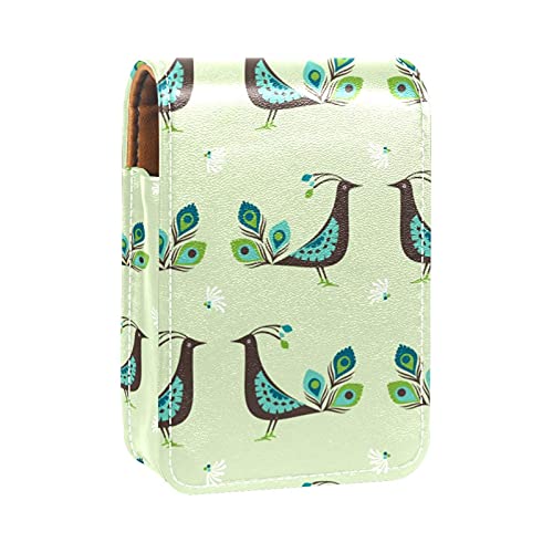 Lippenstift-Etui mit nahtlosem Muster, Motiv: Pfau, tragbar, Make-up-Tasche, Reise-Lippenstift-Organizer, Etui mit Spiegel, Mini-Lippenstift-Aufbewahrungsbox für Damen, Mehrfarbig, 9.5x2x7 von GORDESC