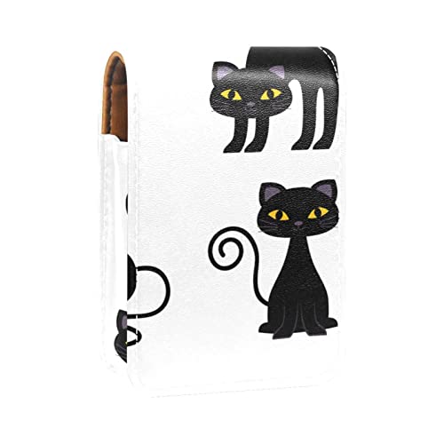 Lippenstift-Etui mit niedlichem Cartoon-Motiv, schwarze Katze, Lippenstift-Halter, tragbare Make-up-Tasche, Reise-Lippenstift-Organizer, Etui mit Spiegel, Mini-Lippenstift-Aufbewahrungsbox für Damen, von GORDESC