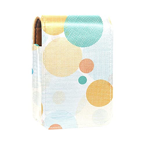 Lippenstift-Etui mit rundem Kreismuster, Lippenstift-Etui, tragbare Make-up-Tasche, Reise-Lippenstift-Organizer, Etui mit Spiegel, Mini-Lippenstift-Aufbewahrungsbox für Damen, Gelb / Blau, Mehrfarbig, von GORDESC