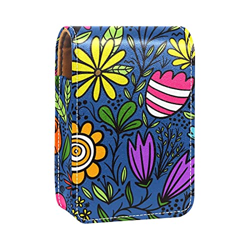 Lippenstift-Etui mit schönem Blumenmuster, blauer Hintergrund, Lippenstift-Etui, tragbare Make-up-Tasche, Reise-Lippenstift-Organizer, Etui mit Spiegel, Mini-Lippenstift-Aufbewahrungsbox für Damen, von GORDESC