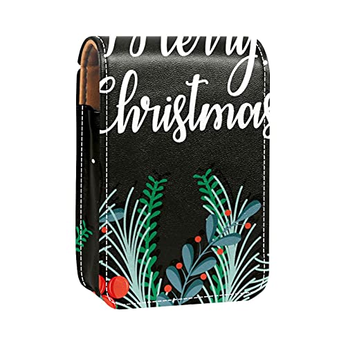 Lippenstift-Etui mit schwarzem Hintergrund, Motiv: Merry Christmas mit schwarzem Hintergrund, tragbare Make-up-Tasche, Reise-Lippenstift-Organizer, Etui mit Spiegel, Mini-Lippenstift-Aufbewahrungsbox von GORDESC