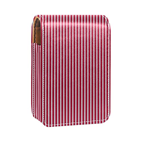 Lippenstift-Etui mit vertikalen Streifen, Lippenstift-Etui, tragbare Make-up-Tasche, Reise-Lippenstift-Organizer, Etui mit Spiegel, Mini-Lippenstift-Aufbewahrungsbox für Damen, Rot und Weiß, von GORDESC