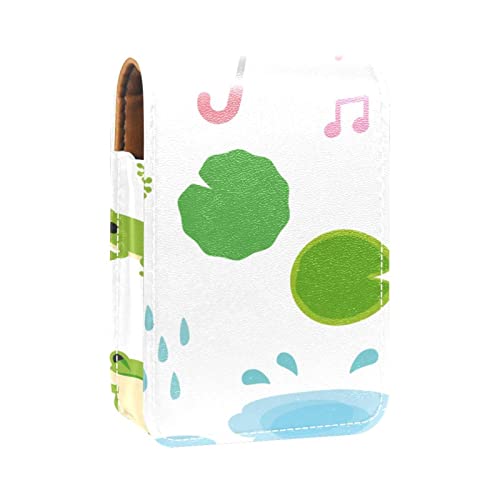 Make-up-Lippenstift-Etui für draußen, Aquarell, grüner Frosch, rosa Regenschirm, Musiknote, Schnecke, tragbarer Lippenstift-Organizer mit Spiegel, für bis zu 3 Lippenstifte, Mehrfarbig, 9.5x2x7 von GORDESC