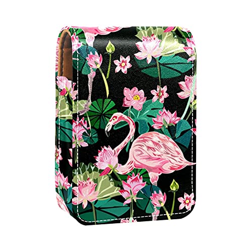 Make-up-Lippenstift-Etui für draußen, Flamingo, tragbarer Lippenstift-Organizer mit Spiegel, Mini-Make-up-Tasche für bis zu 3 Lippenstifte, Mehrfarbig, 9.5x2x7 cm/3.7x0.8x2.7 in von GORDESC