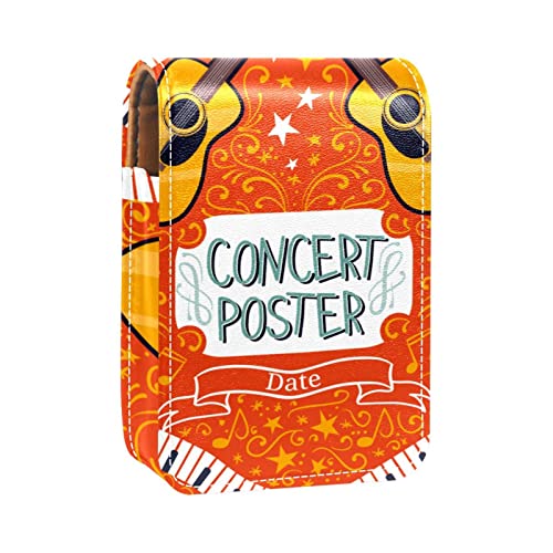 Make-up-Lippenstift-Etui für draußen, Gitarre, Musik, Konzert, Poster, tragbarer Lippenstift-Organizer mit Spiegel, Mini-Make-up-Tasche für bis zu 3 Lippenstifte, Mehrfarbig, 9.5x2x7 cm/3.7x0.8x2.7 in von GORDESC