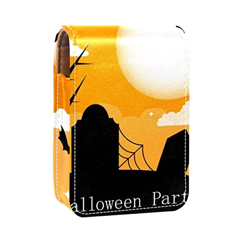 Make-up-Lippenstift-Etui für draußen, Halloween, Kürbis-Hintergrund, Lipgloss-Halter, Lippenstift-Etui, tragbare Make-up-Tasche, Reise-Lippenstift-Organizer, Etui mit Spiegel, von GORDESC