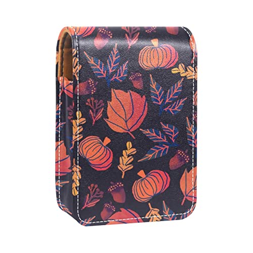 Make-up-Lippenstift-Etui für draußen, Halloween, Kürbis und Hut, tragbarer Lippenstift-Organizer mit Spiegel, Mini-Make-up-Tasche für bis zu 3 Lippenstifte, Mehrfarbig-7, 9.5x2x7 cm/3.7x0.8x2.7 in von GORDESC