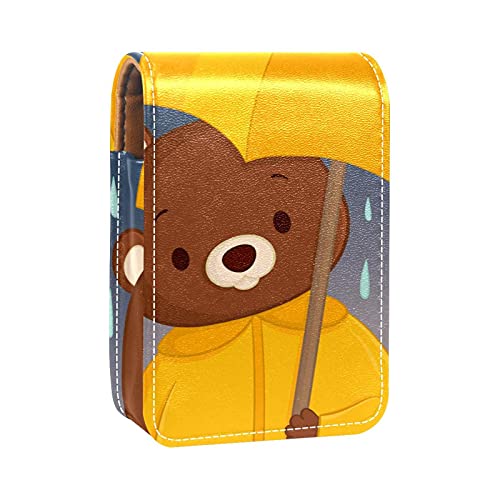 Make-up-Lippenstift-Etui für draußen, Hello Autumn Cartoon Bear_Mesa de Trabajo, tragbarer Lippenstift-Organizer mit Spiegel, Mini-Make-up-Tasche für bis zu 3 Lippenstifte, Mehrfarbig, 9.5x2x7 von GORDESC