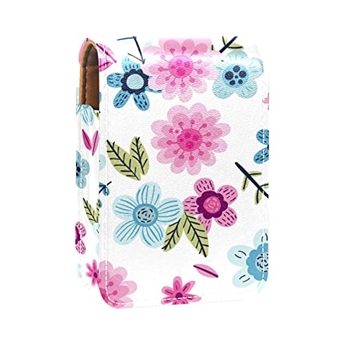 Make-up-Lippenstift-Etui für draußen, Herbst-Blumenmuster, tragbarer Lippenstift-Organizer mit Spiegel, Mini-Make-up-Tasche, für bis zu 3 Lippenstifte, Mehrfarbig, 9.5x2x7 cm/3.7x0.8x2.7 in von GORDESC