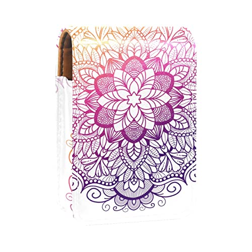 Make-up-Lippenstift-Etui für draußen, Mandala, Boho, indische Retro-Blumen, tragbarer Lippenstift-Organizer mit Spiegel, Mini-Make-up-Tasche für bis zu 3 Lippenstifte, Mehrfarbig, 9.5x2x7 von GORDESC