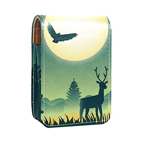 Make-up-Lippenstift-Etui für draußen, Nacht, Wildtiere, tragbarer Lippenstift-Organizer mit Spiegel, Mini-Make-up-Tasche für bis zu 3 Lippenstifte, Mehrfarbig, 9.5x2x7 cm/3.7x0.8x2.7 in von GORDESC