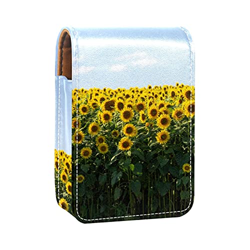 Make-up-Lippenstift-Etui für draußen, Sonnenblume, tragbarer Lippenstift-Organizer mit Spiegel, Mini-Make-up-Tasche für bis zu 3 Lippenstifte, Mehrfarbig, 9.5x2x7 cm/3.7x0.8x2.7 in von GORDESC