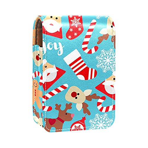 Make-up-Lippenstift-Etui für draußen, Weihnachten, Weihnachtsmann, Elch, Hirsch, Schneeflocken, tragbarer Lippenstift-Organizer mit Spiegel, Mini-Make-up-Tasche, für bis zu 3 Lippenstifte, Mehrfarbig, von GORDESC