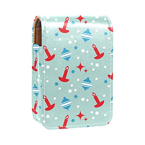 Make-up-Lippenstift-Etui für draußen, Weihnachtsglocke und Kerze, tragbarer Lippenstift-Organizer mit Spiegel, Mini-Make-up-Tasche für bis zu 3 Lippenstifte, Mehrfarbig, 9.5x2x7 cm/3.7x0.8x2.7 in von GORDESC