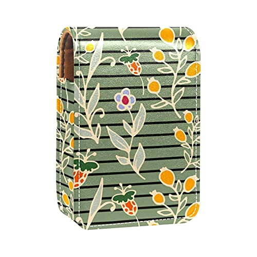 Make-up-Lippenstift-Etui für draußen, Wildblumen-Blumenmuster, horizontales Streifenmuster, tragbarer Lippenstift-Organizer mit Spiegel, Mini-Make-up-Tasche für bis zu 3 Lippenstifte, Mehrfarbig, von GORDESC