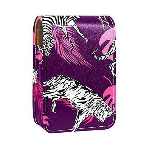 Make-up-Lippenstift-Etui für draußen, Zebra-Muster, tragbarer Lippenstift-Organizer mit Spiegel, Mini-Make-up-Tasche, für bis zu 3 Lippenstifte, Mehrfarbig, 9.5x2x7 cm/3.7x0.8x2.7 in von GORDESC