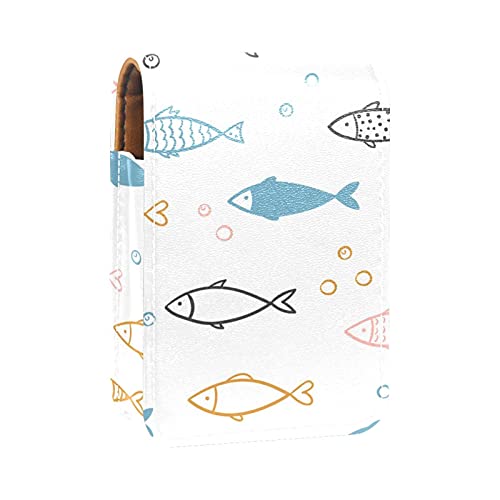 Make-up-Lippenstift-Etui für draußen, bunt, Fische, tragbarer Lippenstift-Organizer mit Spiegel, Mini-Make-up-Tasche für bis zu 3 Lippenstifte, Mehrfarbig, 9.5x2x7 cm/3.7x0.8x2.7 in von GORDESC