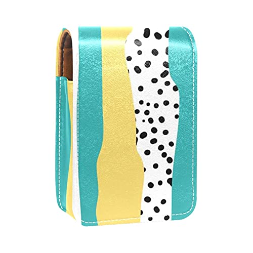 Make-up-Lippenstift-Etui für draußen, farbenfroher geometrischer Hintergrund, tragbarer Lippenstift-Organizer mit Spiegel, Mini-Make-up-Tasche für bis zu 3 Lippenstifte, Mehrfarbig, 9.5x2x7 von GORDESC