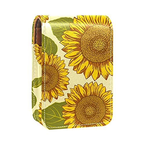 Make-up-Lippenstift-Etui für draußen, großes Sonnenblumenmuster, tragbarer Lippenstift-Organizer mit Spiegel, Mini-Make-up-Tasche für bis zu 3 Lippenstifte, Mehrfarbig, 9.5x2x7 cm/3.7x0.8x2.7 in von GORDESC