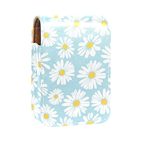 Make-up-Lippenstift-Etui für draußen, niedliche Blume, blau, tragbarer Lippenstift-Organizer mit Spiegel, Mini-Make-up-Tasche für bis zu 3 Lippenstifte, Mehrfarbig, 9.5x2x7 cm/3.7x0.8x2.7 in von GORDESC