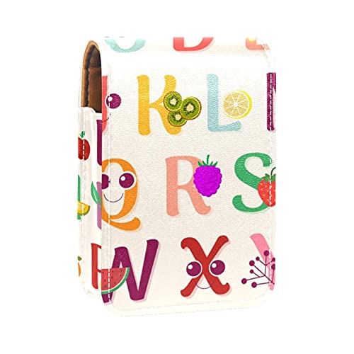 Make-up-Lippenstift-Etui für draußen, niedliches Alphabet, tragbarer Lippenstift-Organizer mit Spiegel, Mini-Make-up-Tasche für bis zu 3 Lippenstifte, Mehrfarbig, 9.5x2x7 cm/3.7x0.8x2.7 in von GORDESC