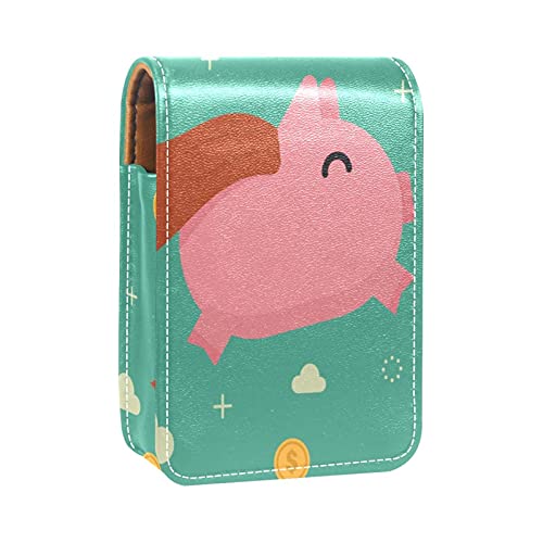 Make-up-Lippenstift-Etui für draußen, rosa Schwein, Herren, Münze, Wolke, blau, tragbarer Lippenstift-Organizer mit Spiegel, Mini-Make-up-Tasche, für bis zu 3 Lippenstifte, Mehrfarbig, 9.5x2x7 von GORDESC