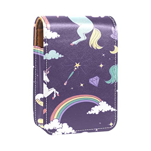 Myth Unicorns Rainbow Cloud Magic Lipgloss Halter Lippenstift-Etui Tragbare Make-up-Tasche Reise Lippenstift Organizer Etui mit Spiegel Mini Lippenstift Aufbewahrungsbox für Frauen, Mehrfarbig, von GORDESC