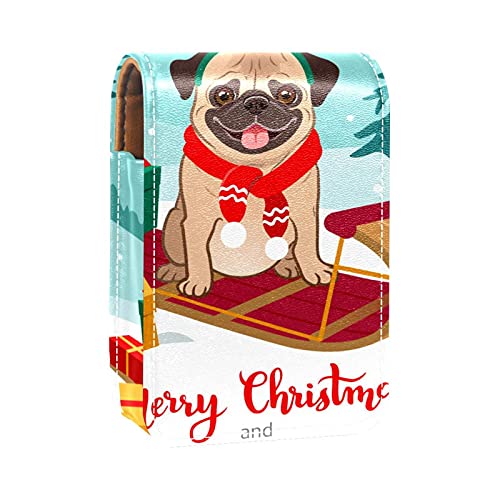 Niedliche Geschenkbox mit Mops-Motiv, Lippenstift-Halter, tragbare Make-up-Tasche, Reise-Lippenstift-Organizer, Etui mit Spiegel, Mini-Lippenstift-Aufbewahrungsbox für Frauen, Mehrfarbig, 9.5x2x7 von GORDESC