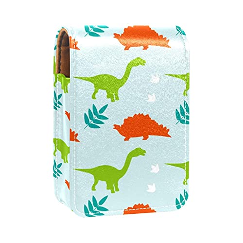 Niedlicher Dinosaurier-Halter für Lipgloss, tragbare Make-up-Tasche, Reise-Lippenstift-Organizer, Etui mit Spiegel, Mini-Lippenstift-Aufbewahrungsbox für Damen, Mehrfarbig, 9.5x2x7 cm/3.7x0.8x2.7 in von GORDESC