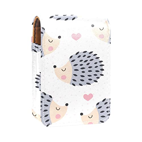 Niedlicher Lippenstift-Halter mit Cartoon-Igel- und Herzmuster, Lippenstift-Etui, tragbare Make-up-Tasche, Reise-Lippenstift-Organizer, Etui mit Spiegel, Mini-Lippenstift-Aufbewahrungsbox für Damen, von GORDESC