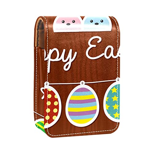 Osterhase und Ei, Holzhintergrund, Lipgloss-Halter, Lippenstift-Etui, tragbare Make-up-Tasche, Reise-Lippenstift-Organizer, Etui mit Spiegel, Mini-Lippenstift-Aufbewahrungsbox für Frauen, Mehrfarbig, von GORDESC